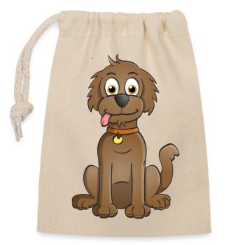 Image of a brown dog in cartoon style - Closable cotton gift bag (14x20cm) - nature - Front