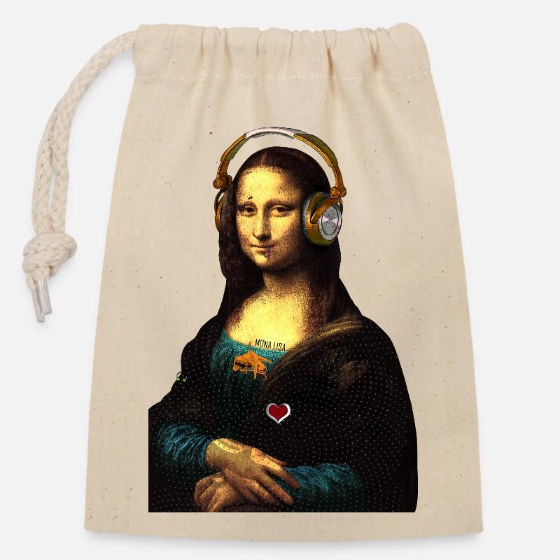 Mona Lisa - Closable cotton gift bag (14x20cm) - nature