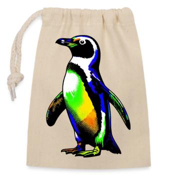 Pinguin - Verschließbarer Geschenkbeutel aus Baumwolle (14x20cm) - Natur - Vorne