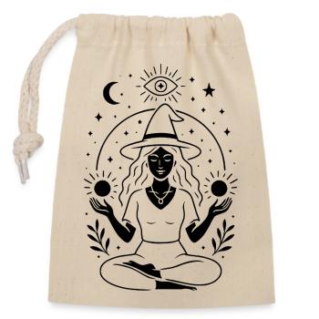 Hexe in Meditation Magie und Energie schwarzer Umriss - Verschließbarer Geschenkbeutel aus Baumwolle (14x20cm) - Natur - Vorne