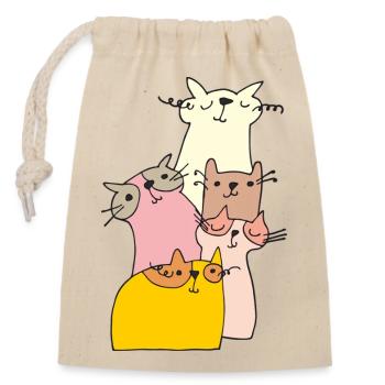 katzen treffen bunt - Verschließbarer Geschenkbeutel aus Baumwolle (14x20cm) - Natur - Vorne