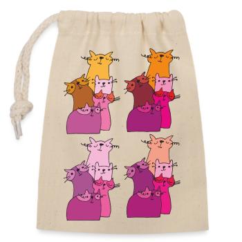 katzen treffen muster - Verschließbarer Geschenkbeutel aus Baumwolle (14x20cm) - Natur - Vorne
