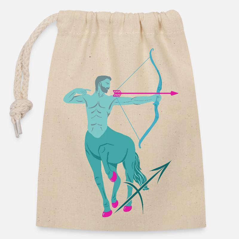 Signe du zodiaque Sagittaire - Sac cadeau en coton avec cordon (14 x 20 cm) - nature