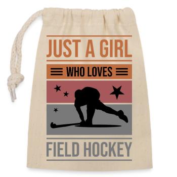 Feldhockey Just a Girl - Verschließbarer Geschenkbeutel aus Baumwolle (14x20cm) - Natur - Vorne