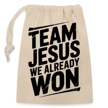 Team Jesus, wir haben bereits gewonnen - Verschließbarer Geschenkbeutel aus Baumwolle (14x20cm) - Natur - Vorne