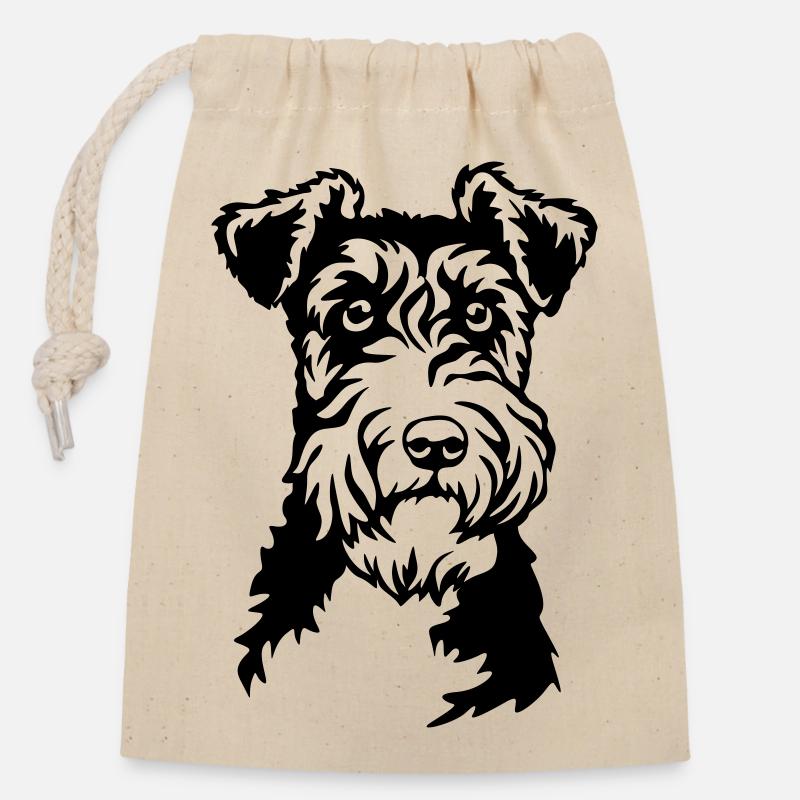 Tête de Fox Terrier - Sac cadeau en coton avec cordon (14 x 20 cm) - nature