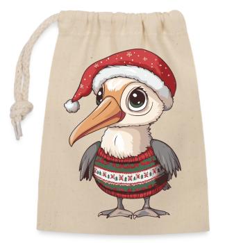 Pelikan Vogel Weihnachten - Verschließbarer Geschenkbeutel aus Baumwolle (14x20cm) - Natur - Vorne