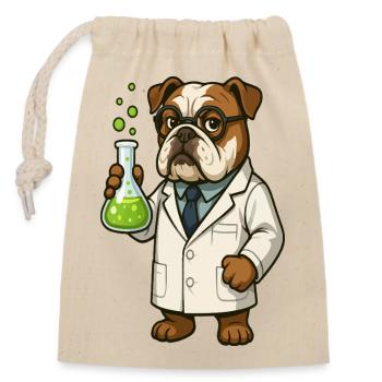 Un scientifique bouledogue tenant une fiole de chimie dessin animé - Sac cadeau en coton avec cordon (14 x 20 cm) - nature - Devant