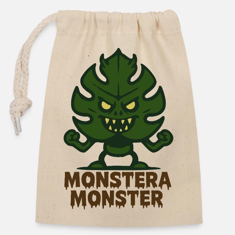 Monstera Monster - Sac cadeau en coton avec cordon (14 x 20 cm) - nature