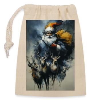 Traîneau d’hiver du Père Noël et rennes - Sac cadeau en coton avec cordon (14 x 20 cm) - nature - Devant