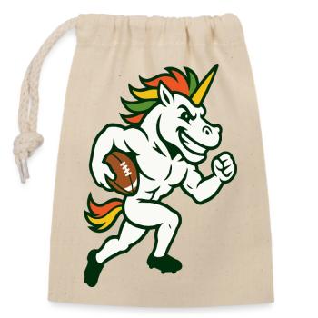 Unicorn Football Runner Mascot Power Design - Closable cotton gift bag (14x20cm) - nature - Front