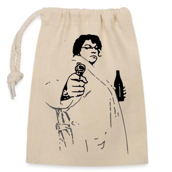 Obacht - Girl with Gun - Verschließbarer Geschenkbeutel aus Baumwolle (14x20cm) - Natur - Vorne
