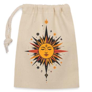 Sonnenstern Talisman Muster Sonne Mond Sterne - Verschließbarer Geschenkbeutel aus Baumwolle (14x20cm) - Natur - Vorne