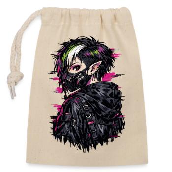 Anime Punk Girl – Dark Youth Style - Sac cadeau en coton avec cordon (14 x 20 cm) - nature - Devant
