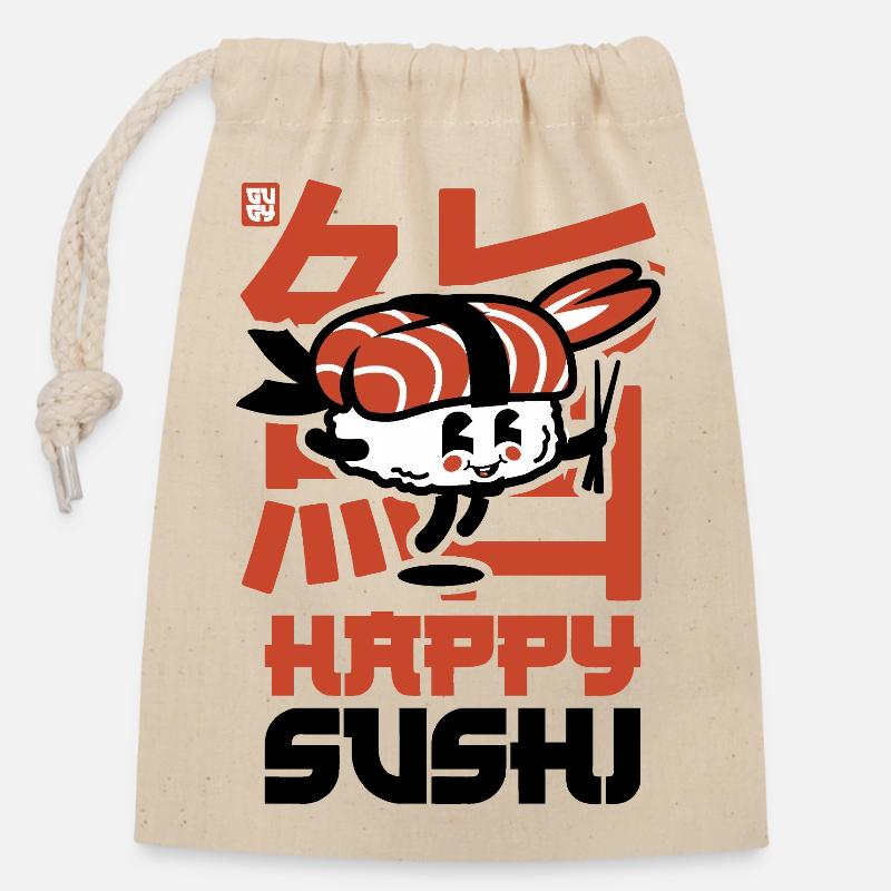 happy sushi - Verschließbarer Geschenkbeutel aus Baumwolle (14x20cm) - Natur