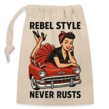 Rockabilly Pin-Up: Rebel Style Never Rusts Retro - Closable cotton gift bag (14x20cm) - nature - Front