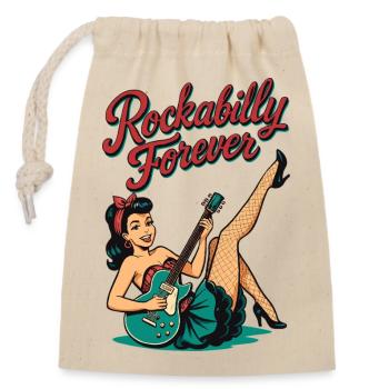 Rockabilly Forever: Pin-up Frau mit E-Gitarre Retr - Verschließbarer Geschenkbeutel aus Baumwolle (14x20cm) - Natur - Vorne