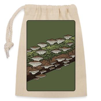 Waldpilze auf moosbedecktem Baumstamm - Verschließbarer Geschenkbeutel aus Baumwolle (14x20cm) - Natur - Vorne