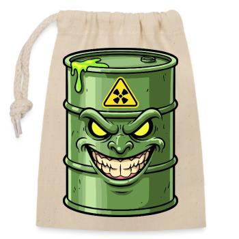 Grüne Barrel mit grimmigem Grinsen - Verschließbarer Geschenkbeutel aus Baumwolle (14x20cm) - Natur - Vorne