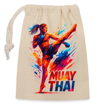Muay Thai Kick : cadeau graphique abstrait pour boxeur - Sac cadeau en coton avec cordon (14 x 20 cm) - nature - Devant