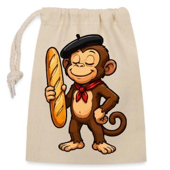Baguette monkey with beret - Closable cotton gift bag (14x20cm) - nature - Front