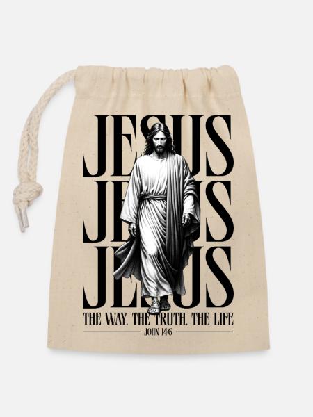 Jesus Walking Black & White Art - Verschließbarer Geschenkbeutel aus Baumwolle (14x20cm) - Natur