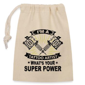 Supermacht, Tattoo, Geschenk, Job, Haut, Farbe - Verschließbarer Geschenkbeutel aus Baumwolle (14x20cm) - Natur - Vorne
