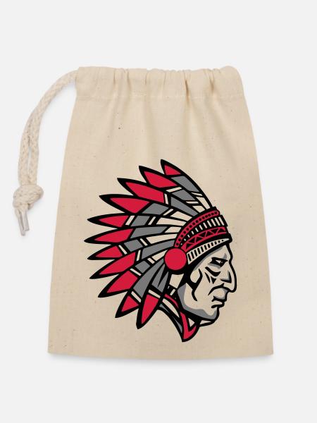 Indian Indianer - Verschließbarer Geschenkbeutel aus Baumwolle (14x20cm) - Natur