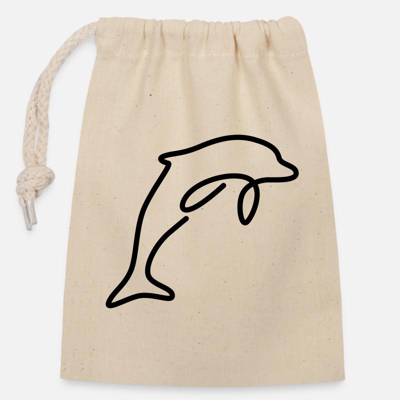 Delfin - Verschließbarer Geschenkbeutel aus Baumwolle (14x20cm) - Natur