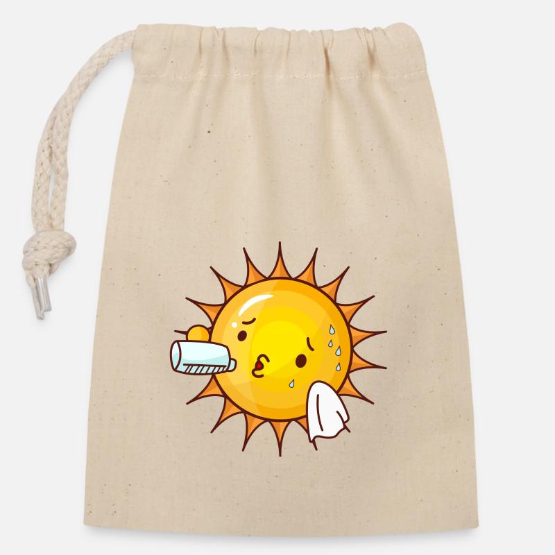 Soleil - Sac cadeau en coton avec cordon (14 x 20 cm) - nature
