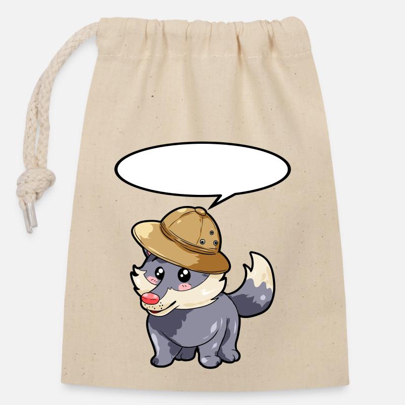 Hunter Wolf - Closable cotton gift bag (14x20cm) - nature