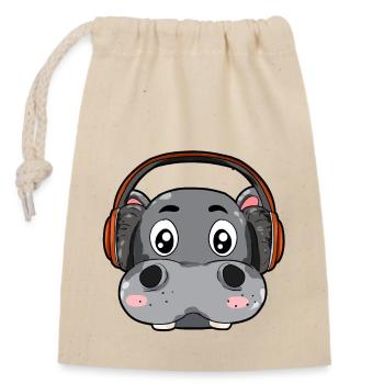 Hippopotames avec écouteurs - Sac cadeau en coton avec cordon (14 x 20 cm) - nature - Devant
