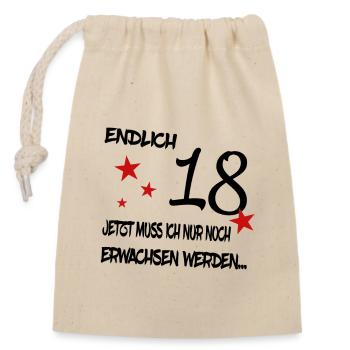 Endlich 18 - Verschließbarer Geschenkbeutel aus Baumwolle (14x20cm) - Natur - Vorne