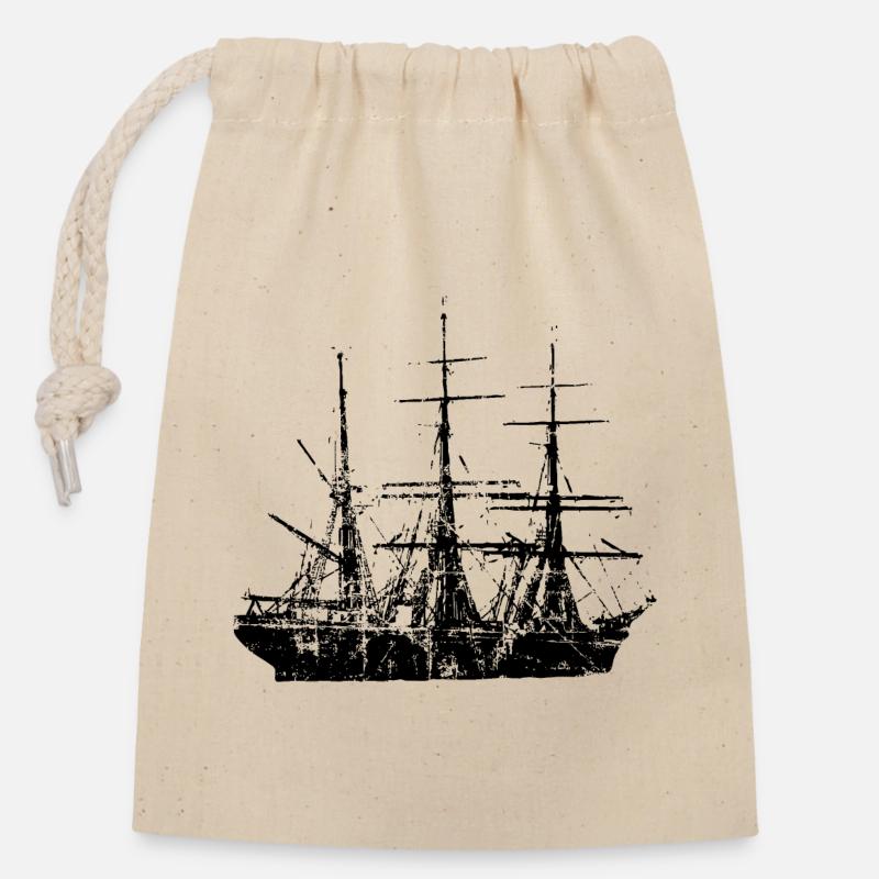 Sailing Ship Sailing Design Vintage (FR) - Sac cadeau en coton avec cordon (14 x 20 cm) - nature