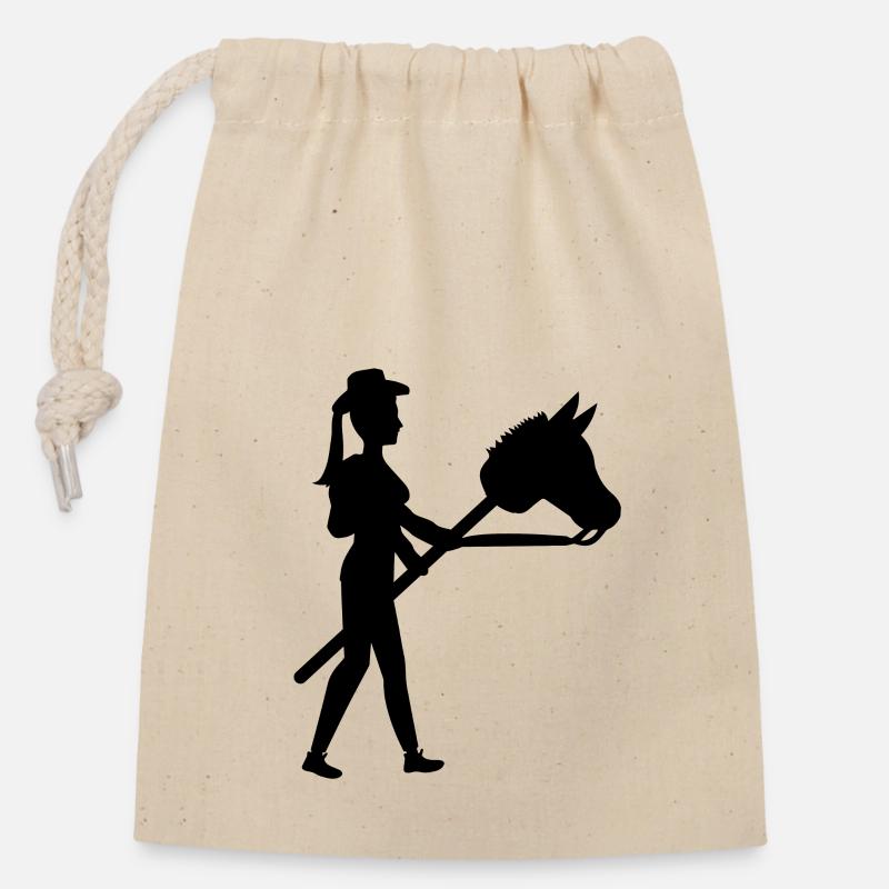 Cheval cadeau de cheval - Sac cadeau en coton avec cordon (14 x 20 cm) - nature
