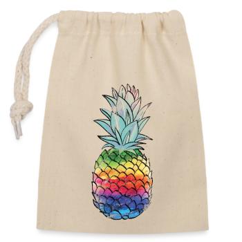 Regenbogen Ananas Pineapple Shirt - Verschließbarer Geschenkbeutel aus Baumwolle (14x20cm) - Natur - Vorne