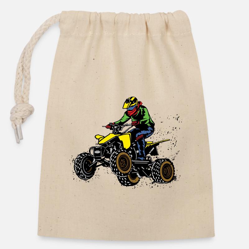 Quad quad - Sac cadeau en coton avec cordon (14 x 20 cm) - nature