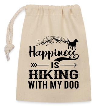 Happiness Is Hiking With My Dog bw - Verschließbarer Geschenkbeutel aus Baumwolle (14x20cm) - Natur - Vorne
