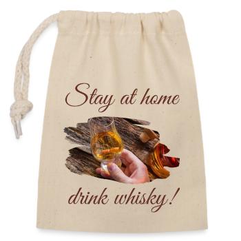 stay at home drink whisky drôles de phrases design - Sac cadeau en coton avec cordon (14 x 20 cm) - nature - Devant
