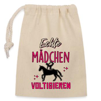 Echte Mädchen Voltigieren - Verschließbarer Geschenkbeutel aus Baumwolle (14x20cm) - Natur - Vorne