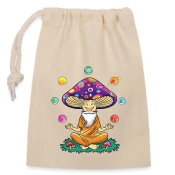 Champignon drôle avec des planètes de yoga et système solaire - Sac cadeau en coton avec cordon (14 x 20 cm) - nature - Devant
