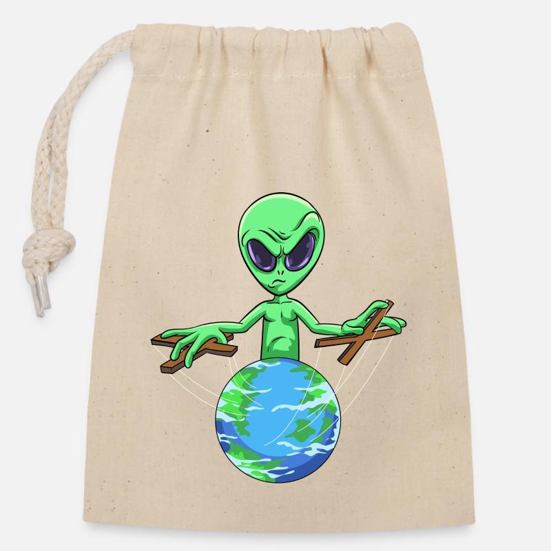 Alien PuppetRy Alien Control - Closable cotton gift bag (14x20cm) - nature
