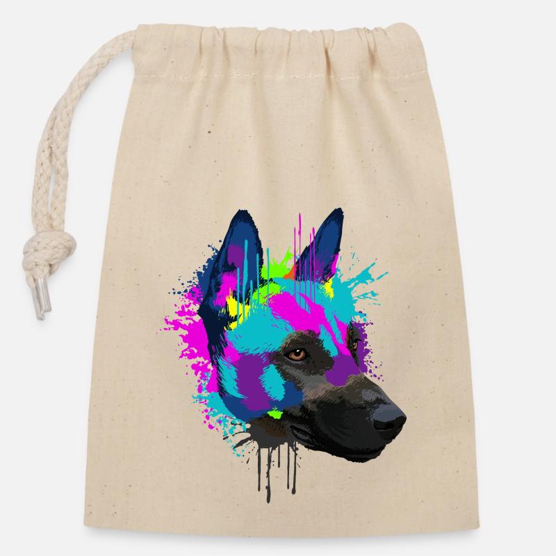 Splash Art Malinois Hund Hundehalter Geschenk - Verschließbarer Geschenkbeutel aus Baumwolle (14x20cm) - Natur