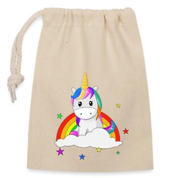 Einhorn für Einhörner Regenbogen Sterne - Verschließbarer Geschenkbeutel aus Baumwolle (14x20cm) - Natur - Vorne