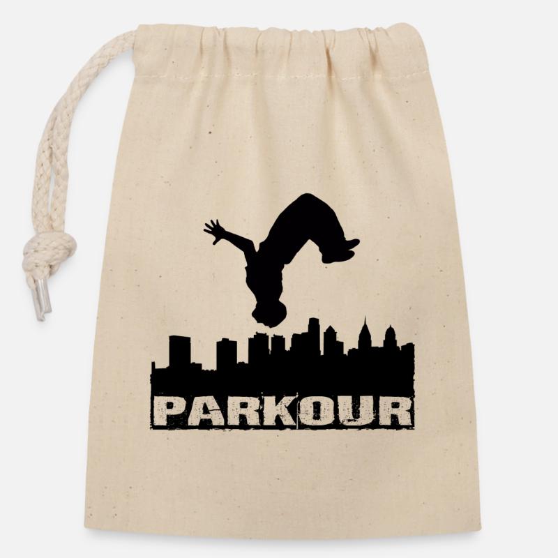 Parkour - Verschließbarer Geschenkbeutel aus Baumwolle (14x20cm) - Natur