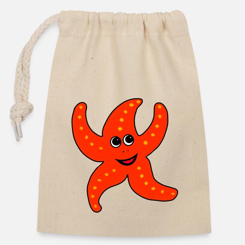 Happy starfish - Closable cotton gift bag (14x20cm) - nature