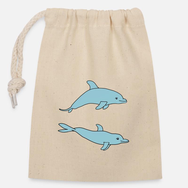 Two dephines - Closable cotton gift bag (14x20cm) - nature