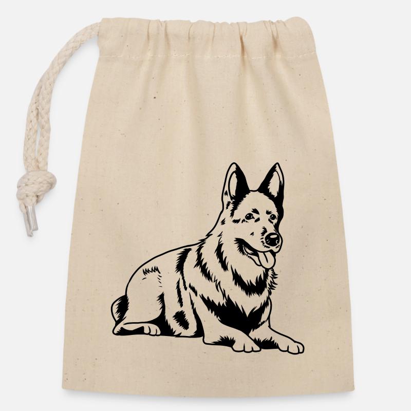 Schäferhund Silhouette Deutscher Schäferhund Hund - Verschließbarer Geschenkbeutel aus Baumwolle (14x20cm) - Natur