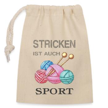 Stricken ist auch Sport - Verschließbarer Geschenkbeutel aus Baumwolle (14x20cm) - Natur - Vorne