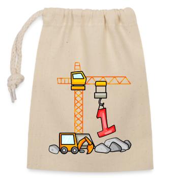 Kinder Geburtstagsshirt Bagger 1 Junge Baustelle 1 - Verschließbarer Geschenkbeutel aus Baumwolle (14x20cm) - Natur - Vorne